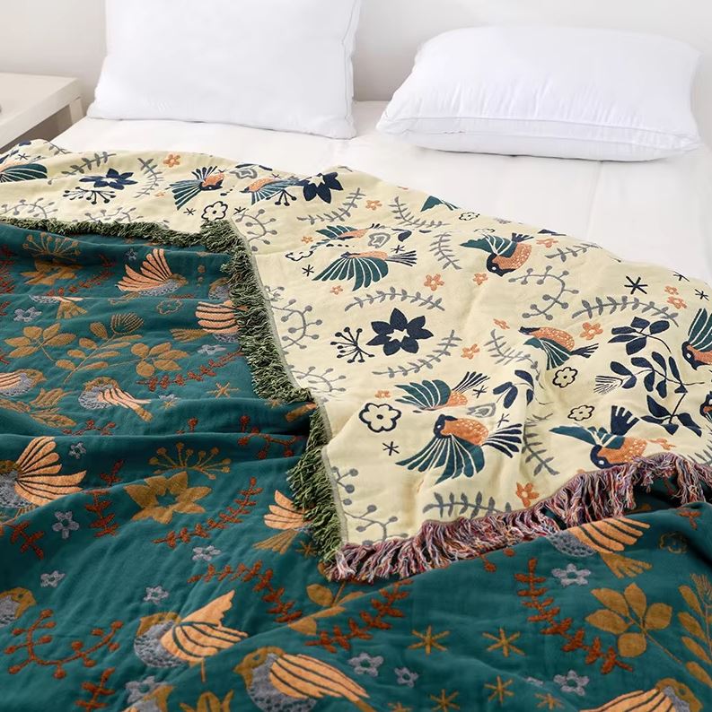 Bohemian Birdsong Reversible Blanket