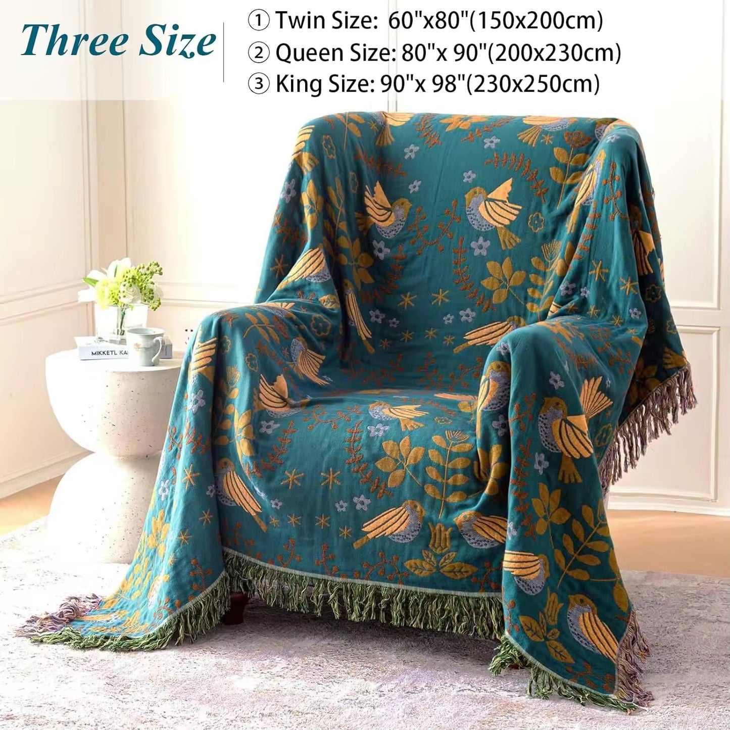 Bohemian Birdsong Reversible Blanket